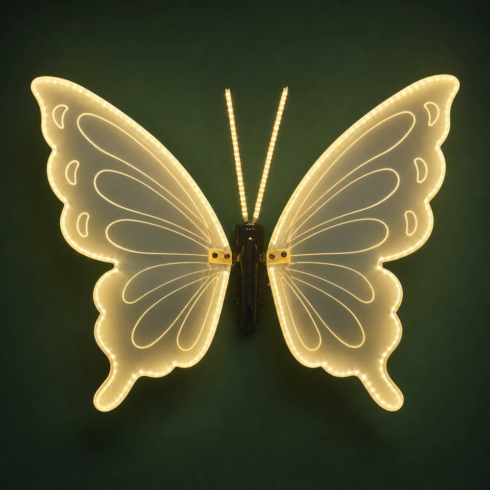 Borboleta decorativa iluminada com LED branco quente